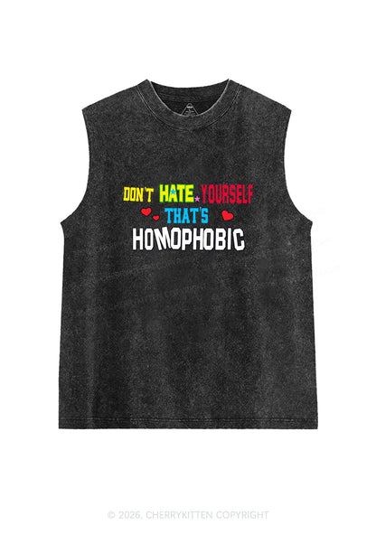 Hate Yourself Thats Homophobic Pride Y2K Washed Muscle Tank Cherrykitten