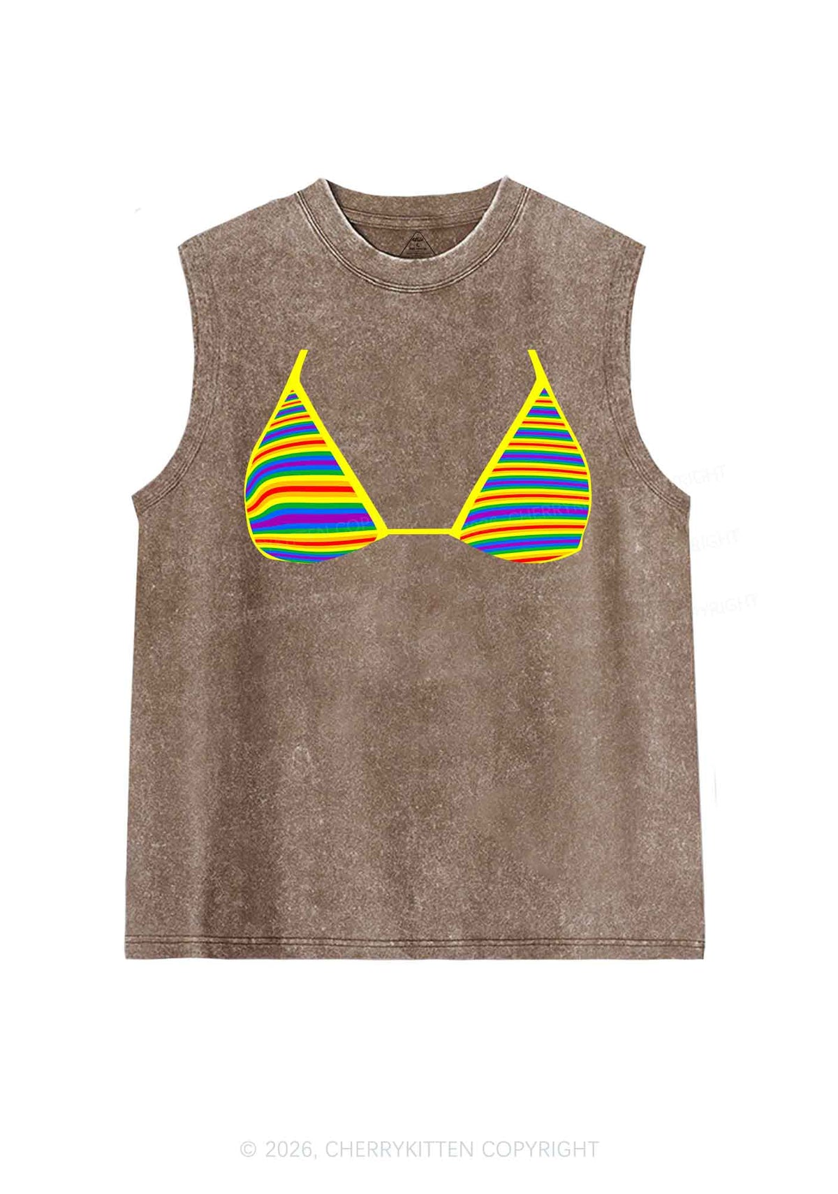 Rainbow Stripe Bra Pride Y2K Washed Muscle Tank Cherrykitten