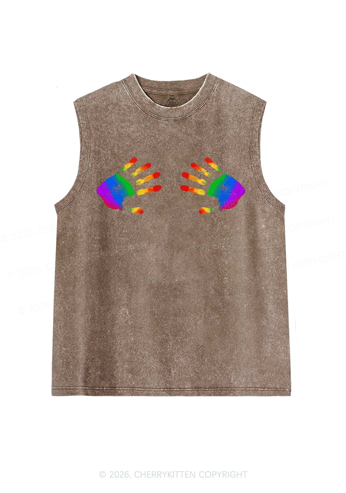 Rainbow Handprint Pride Y2K Washed Muscle Tank Cherrykitten
