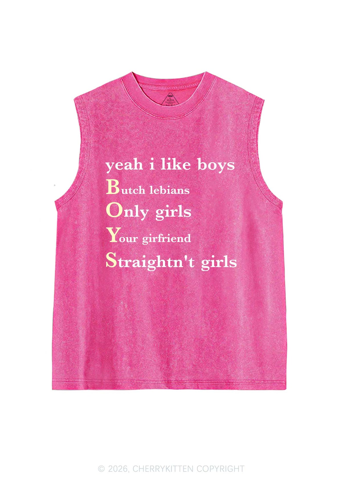 Yeah I Like Boys Pride Y2K Washed Muscle Tank Cherrykitten