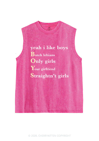 Yeah I Like Boys Pride Y2K Washed Muscle Tank Cherrykitten