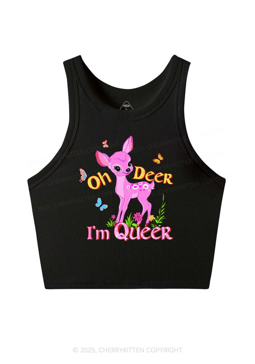 Oh Deer Im Queer Pride Y2K Crop Tank Top Cherrykitten