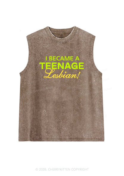 I Became A Teenage Lesbian Pride Y2K Washed Muscle Tank Cherrykitten