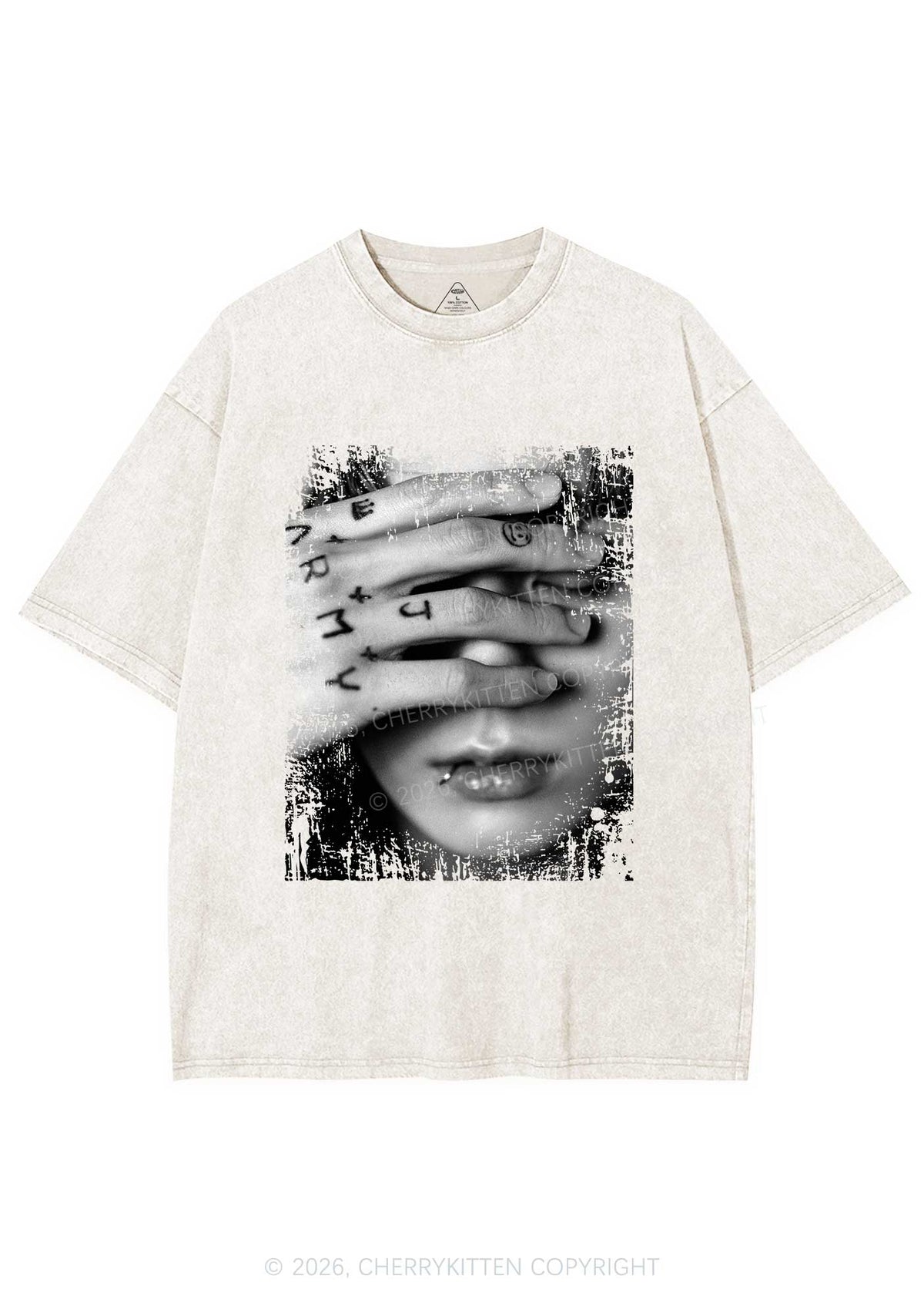 Tattoo Hand Portrait Kpop Y2K Shirts Washed Tee Cherrykitten