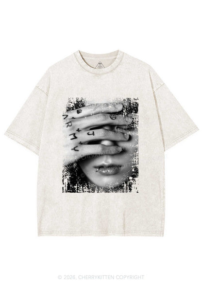 Tattoo Hand Portrait Kpop Y2K Shirts Washed Tee Cherrykitten