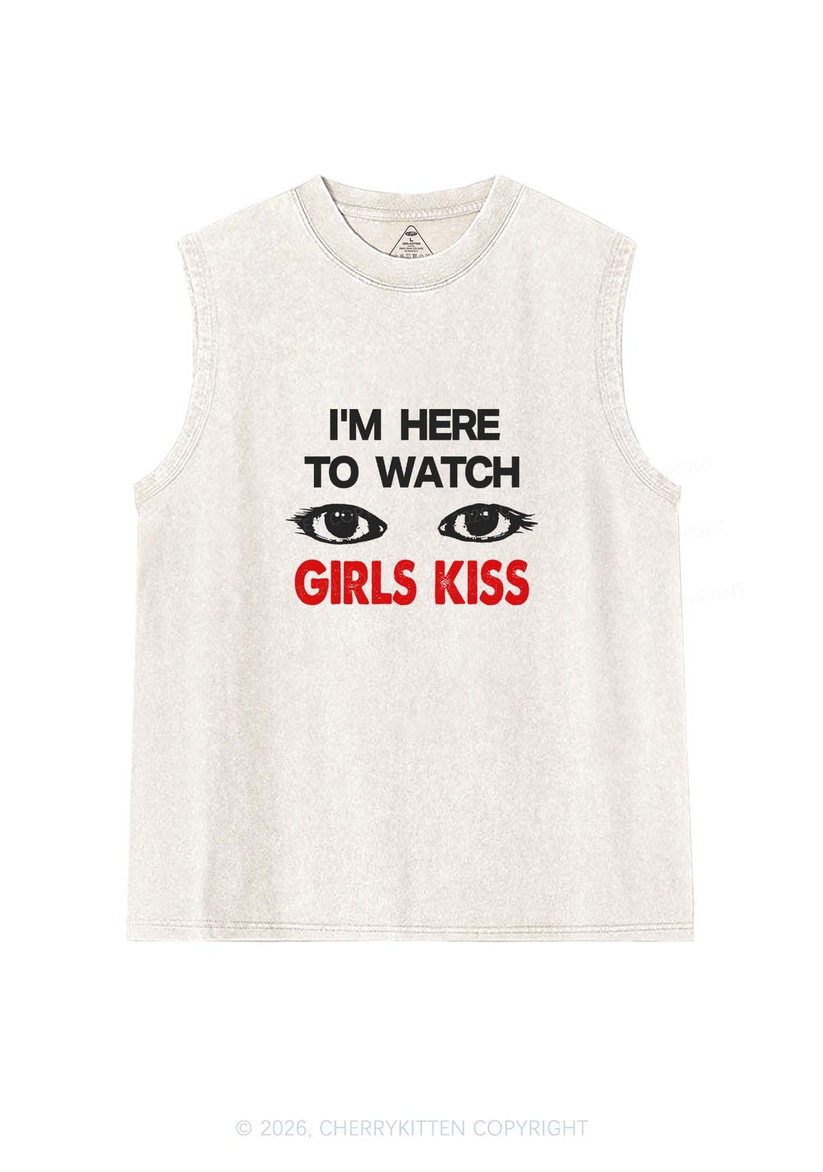 Im Here To Watch Girls Kiss Pride Y2K Washed Muscle Tank Cherrykitten