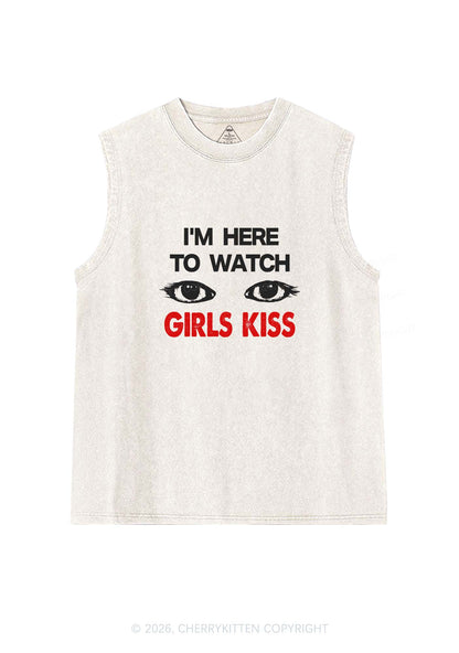 Im Here To Watch Girls Kiss Pride Y2K Washed Muscle Tank Cherrykitten