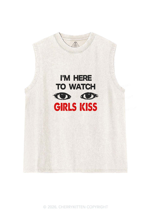 Im Here To Watch Girls Kiss Pride Y2K Washed Muscle Tank Cherrykitten