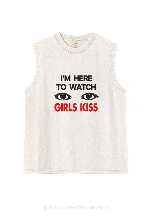 Im Here To Watch Girls Kiss Pride Y2K Washed Muscle Tank Cherrykitten