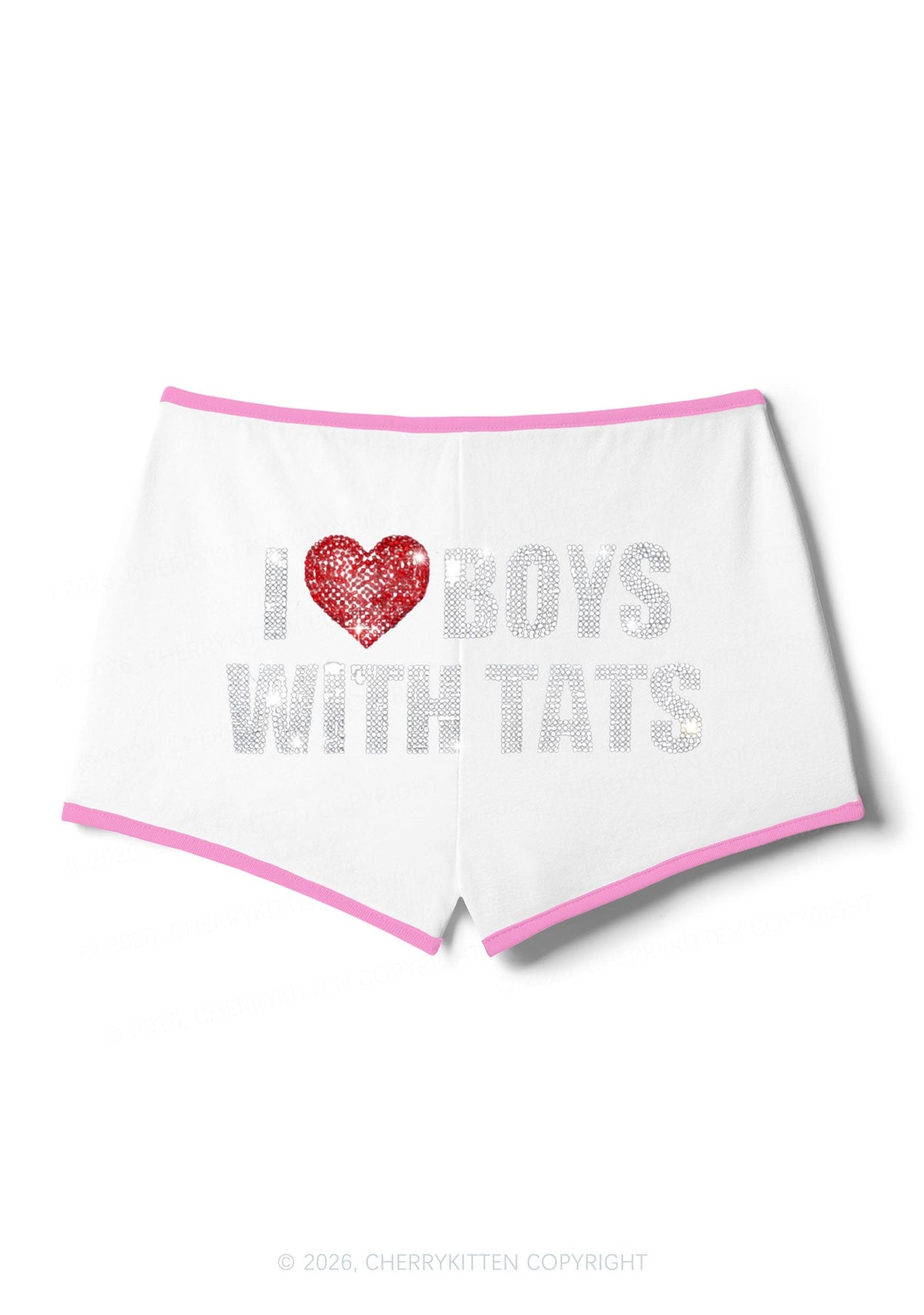 Rhinestone I Love Boys With Tats Y2K Booty Shorts Cherrykitten