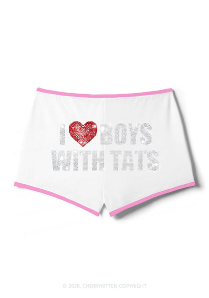 Rhinestone I Love Boys With Tats Y2K Booty Shorts Cherrykitten