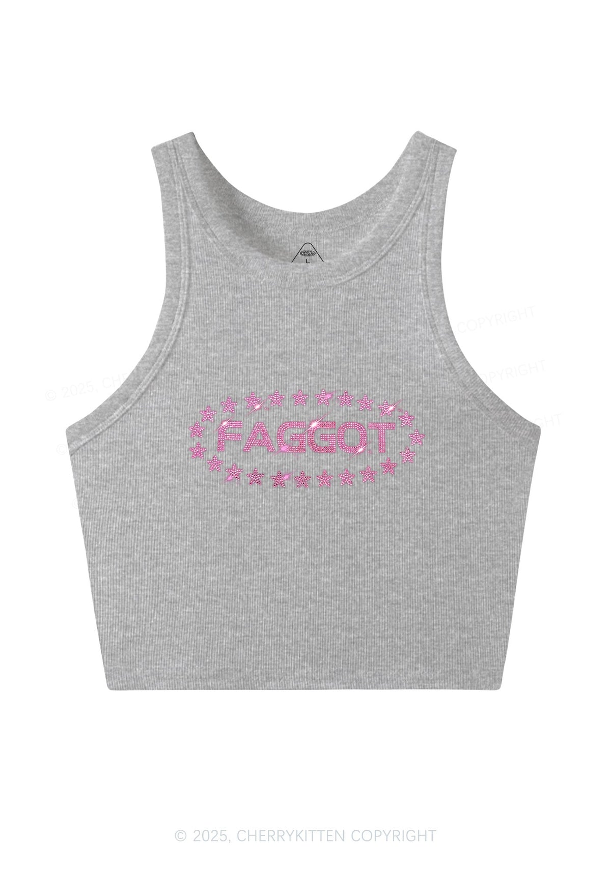 Rhinestone Pink Faggot Stars Pride Y2K Crop Tank Top Cherrykitten