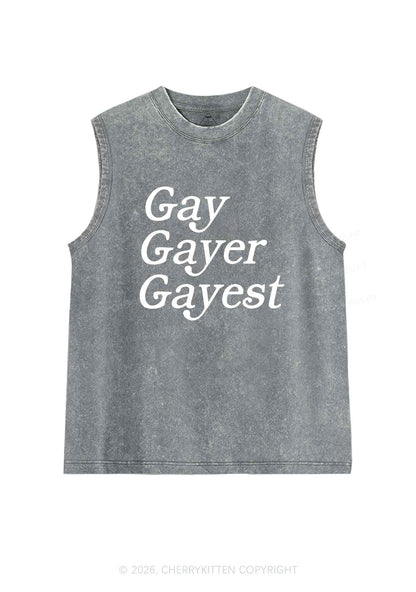 Gay Gayer Gayest Pride Y2K Washed Muscle Tank Cherrykitten