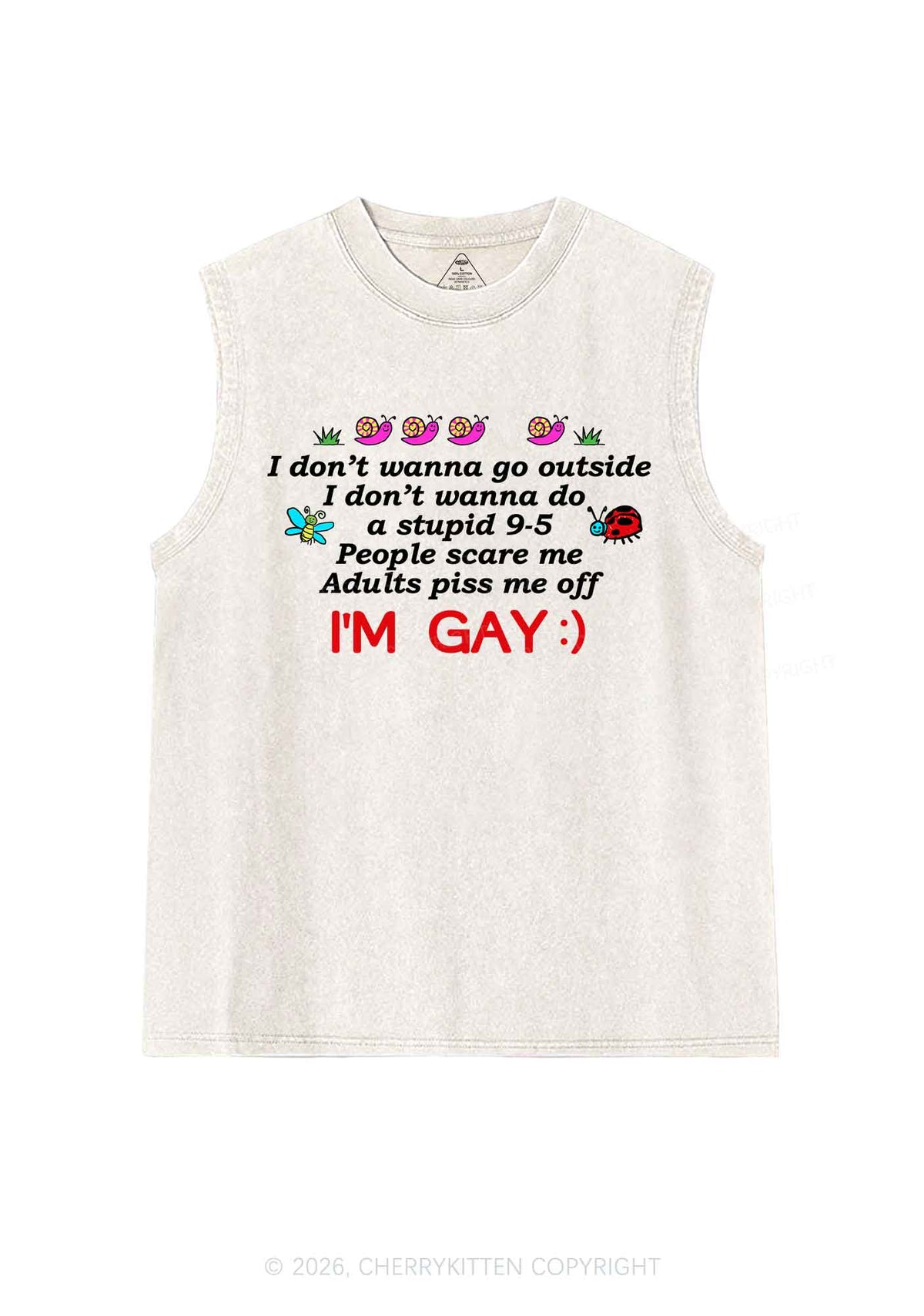 People Scare Me Im Gay Pride Y2K Washed Muscle Tank Cherrykitten