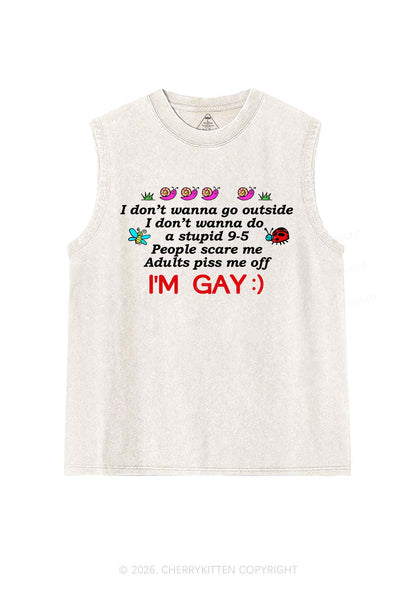 People Scare Me Im Gay Pride Y2K Washed Muscle Tank Cherrykitten