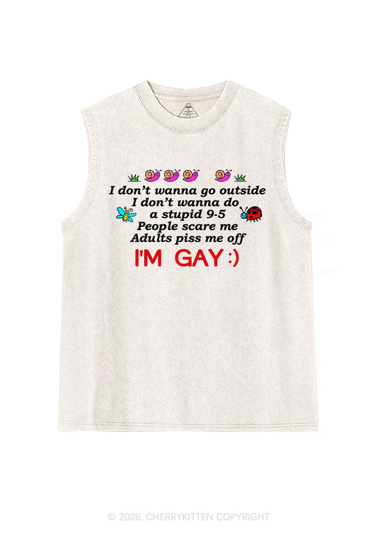 People Scare Me Im Gay Pride Y2K Washed Muscle Tank Cherrykitten