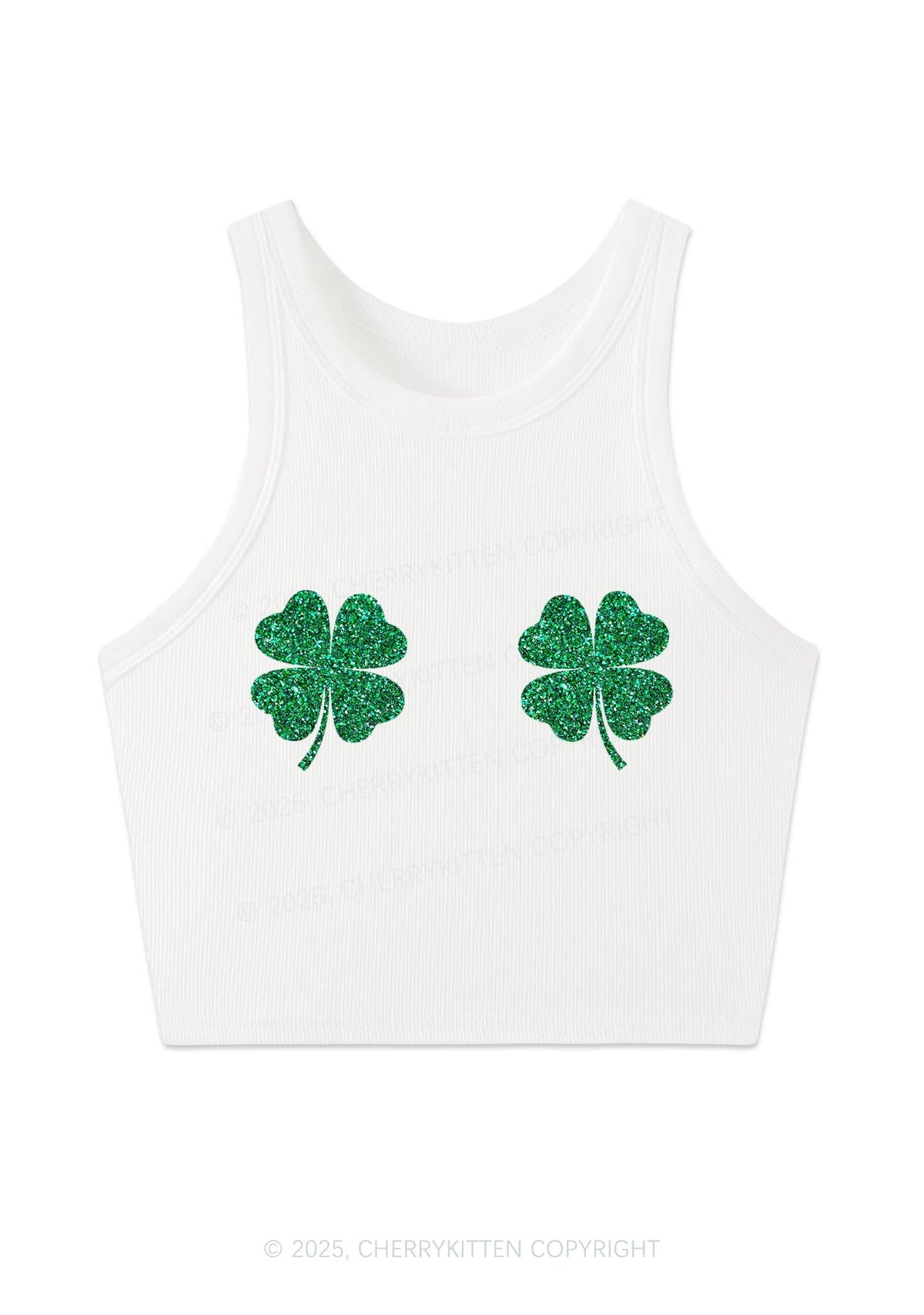 Glitter Four Leaf Clover Y2K Crop Tank Top Cherrykitten