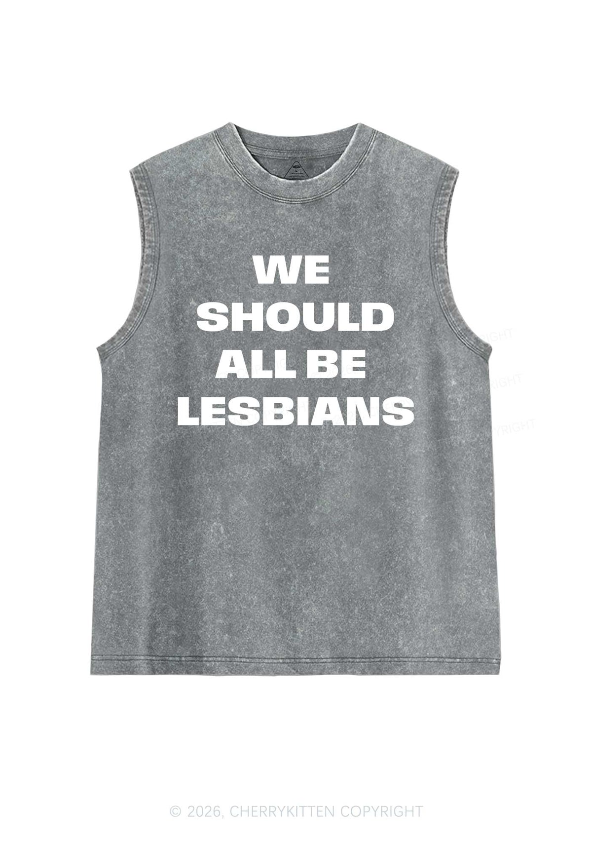 We Should All Be Lesbians Pride Y2K Washed Muscle Tank Cherrykitten