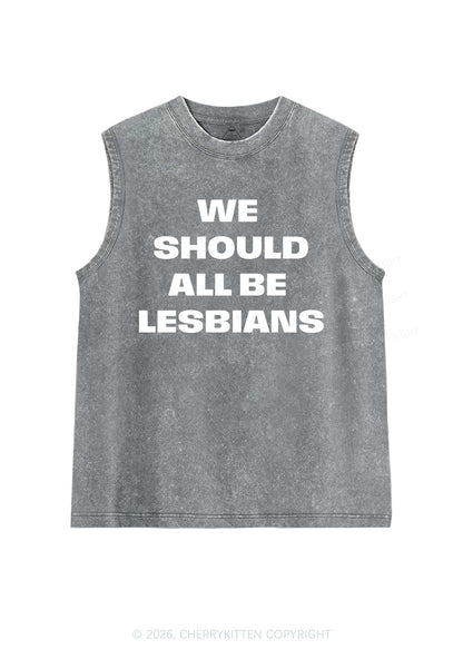 We Should All Be Lesbians Pride Y2K Washed Muscle Tank Cherrykitten