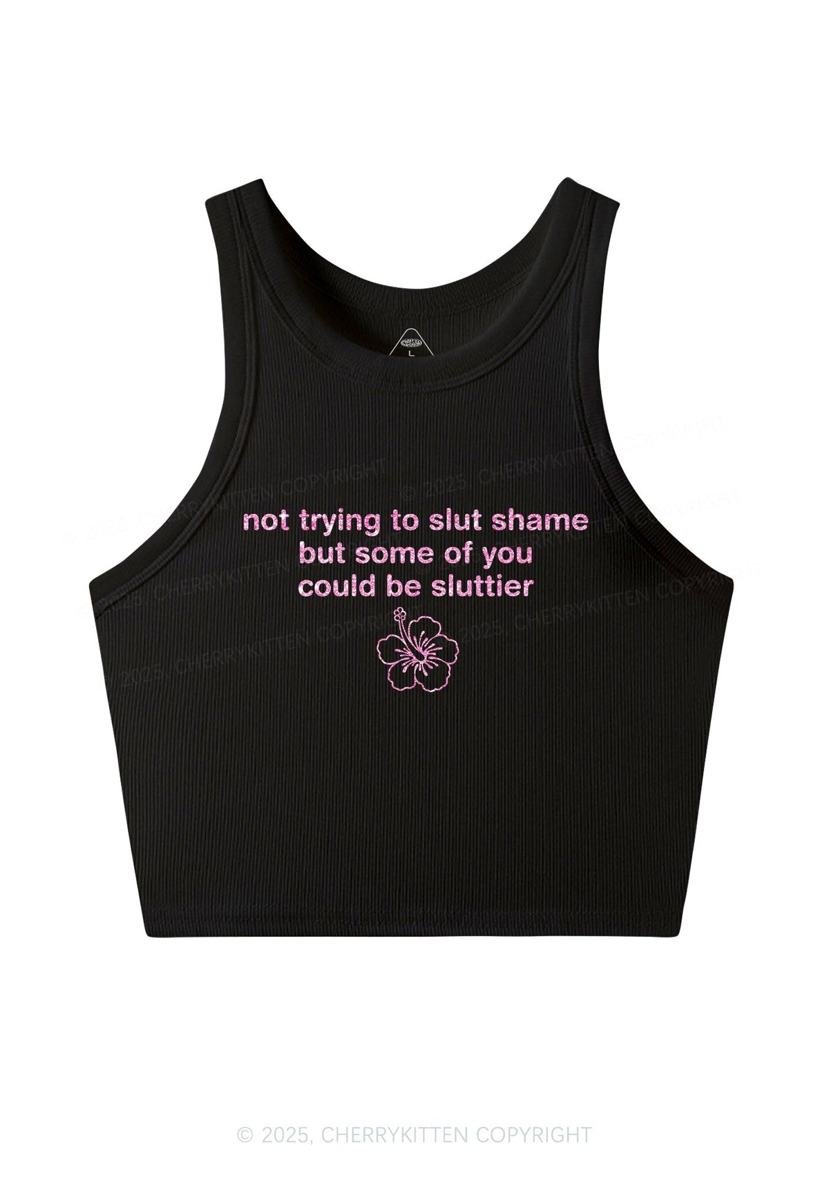 Glitter Not Trying To Slxt Shame Y2K Crop Tank Top Cherrykitten