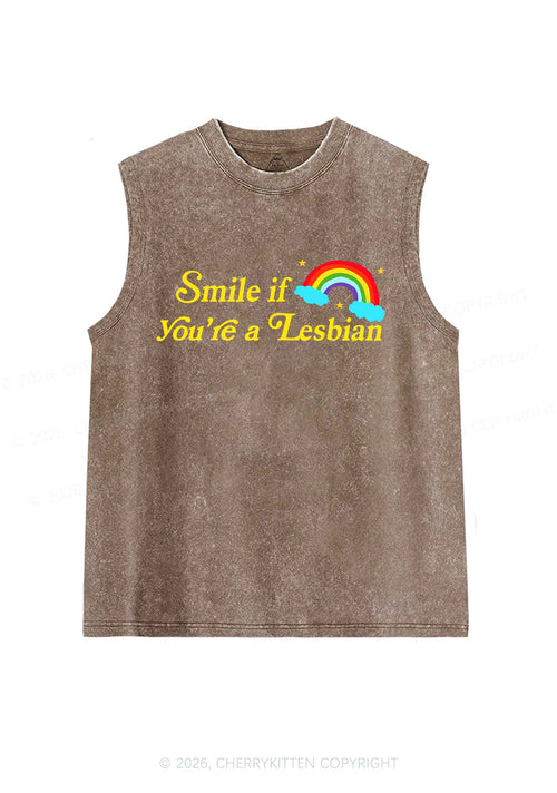Smile If You Are Lesbian Pride Y2K Washed Muscle Tank Cherrykitten