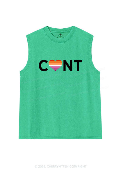 Lesbian Heart Cxxt Pride Y2K Washed Muscle Tank Cherrykitten