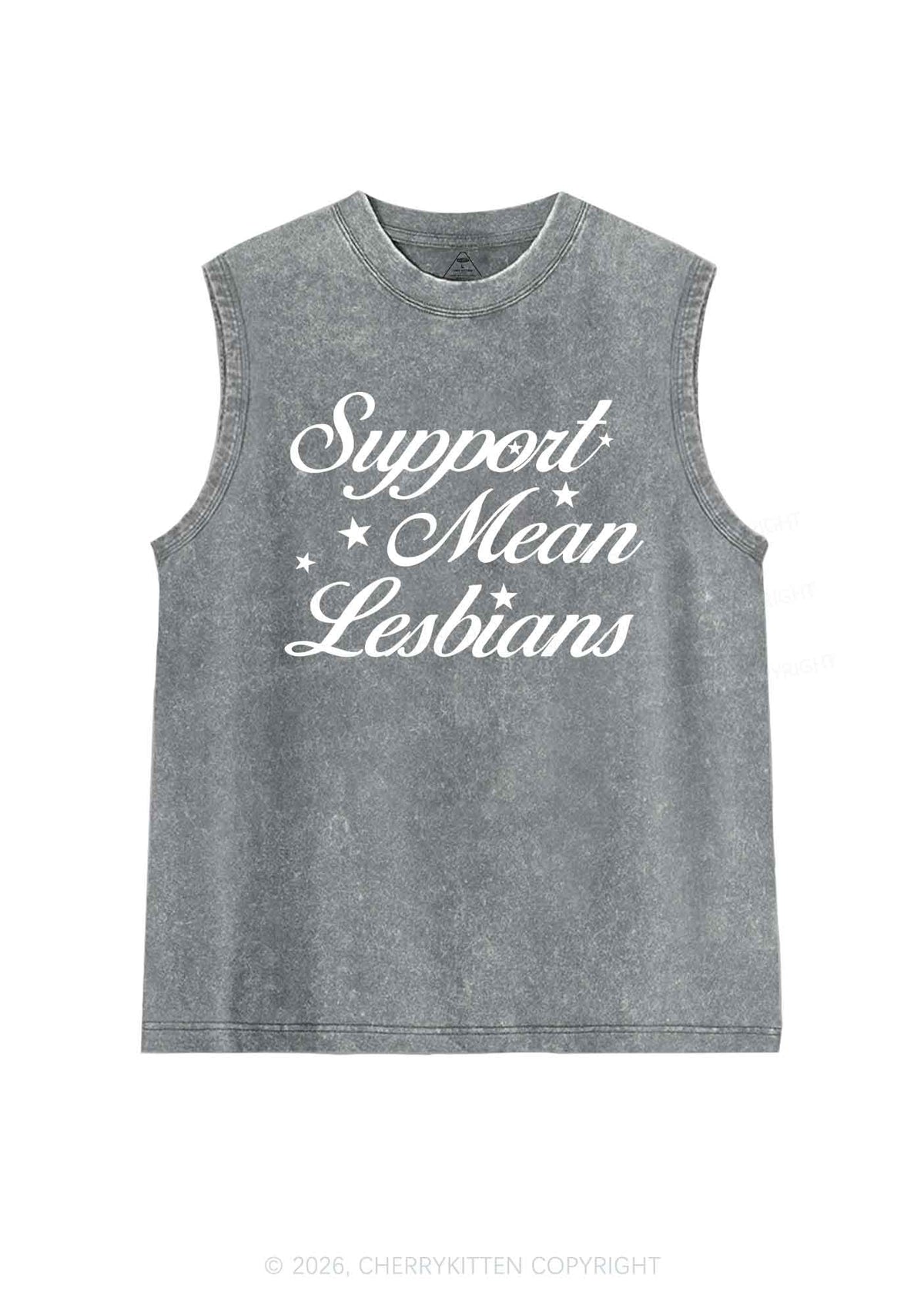 Support Mean Leabians Pride Y2K Washed Muscle Tank Cherrykitten