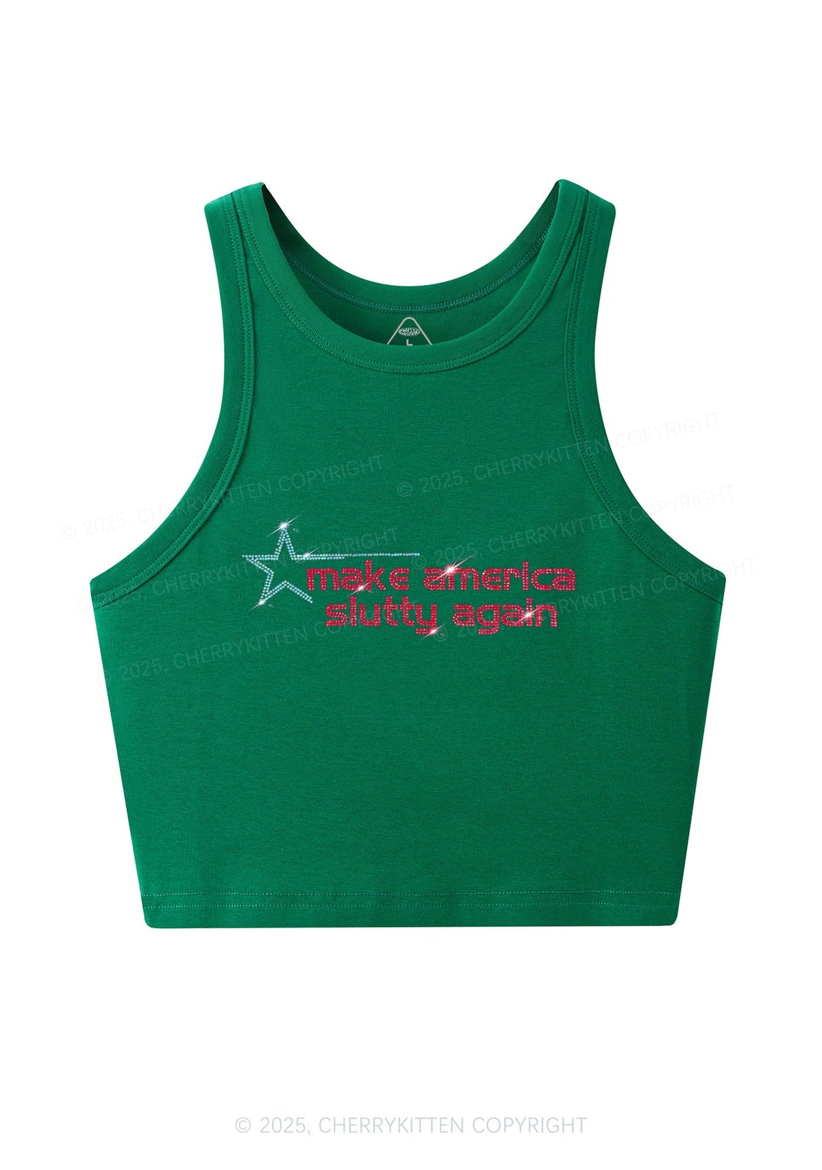 Rhinestone Make America Slxtty Again Y2K Crop Tank Top Cherrykitten
