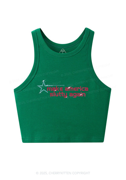 Rhinestone Make America Slxtty Again Y2K Crop Tank Top Cherrykitten