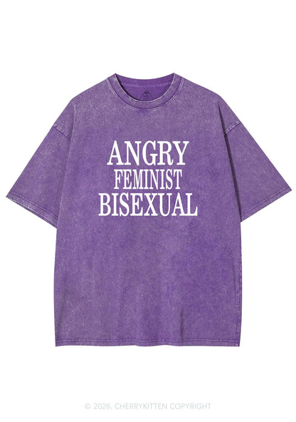 Angry Feminist Bisexual Pride Y2K Shirts Washed Tee Cherrykitten