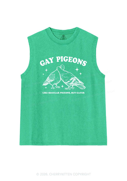 Gay Pigeons Kissing Pride Y2K Washed Muscle Tank Cherrykitten