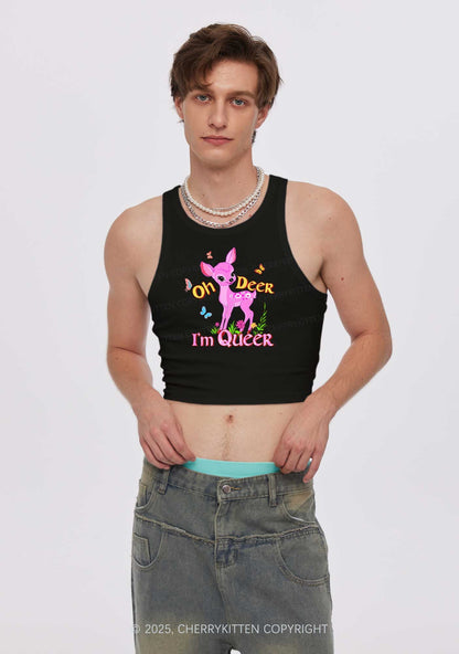 Oh Deer Im Queer Pride Y2K Crop Tank Top Cherrykitten
