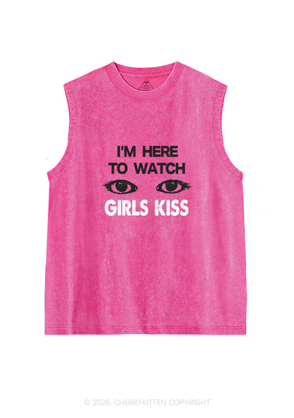 Im Here To Watch Girls Kiss Pride Y2K Washed Muscle Tank Cherrykitten