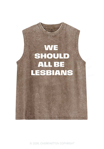 We Should All Be Lesbians Pride Y2K Washed Muscle Tank Cherrykitten