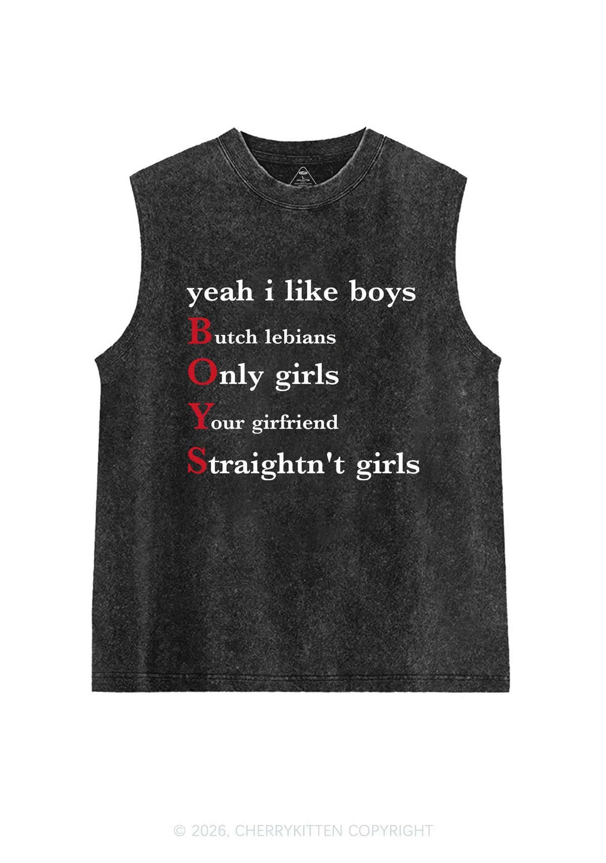 Yeah I Like Boys Pride Y2K Washed Muscle Tank Cherrykitten