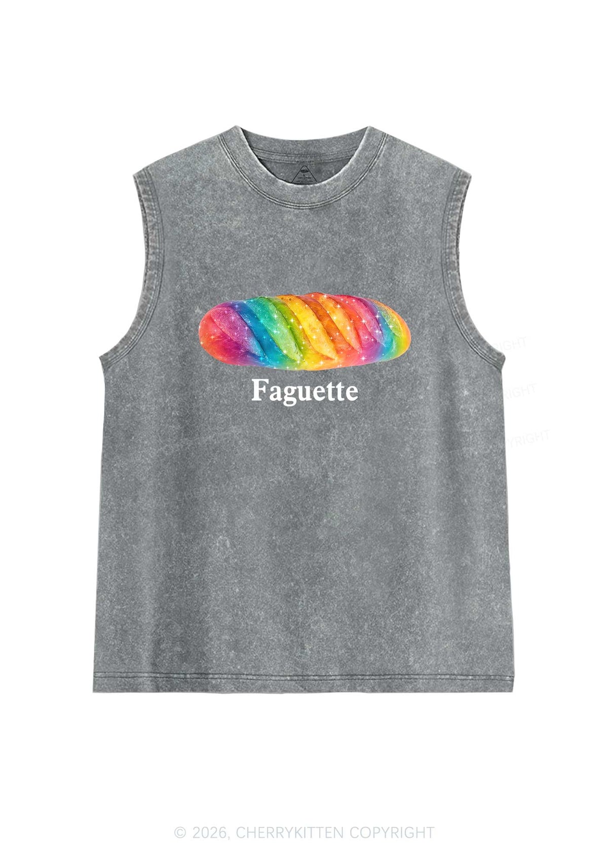 Rainbow Faguette Pride Y2K Washed Muscle Tank Cherrykitten
