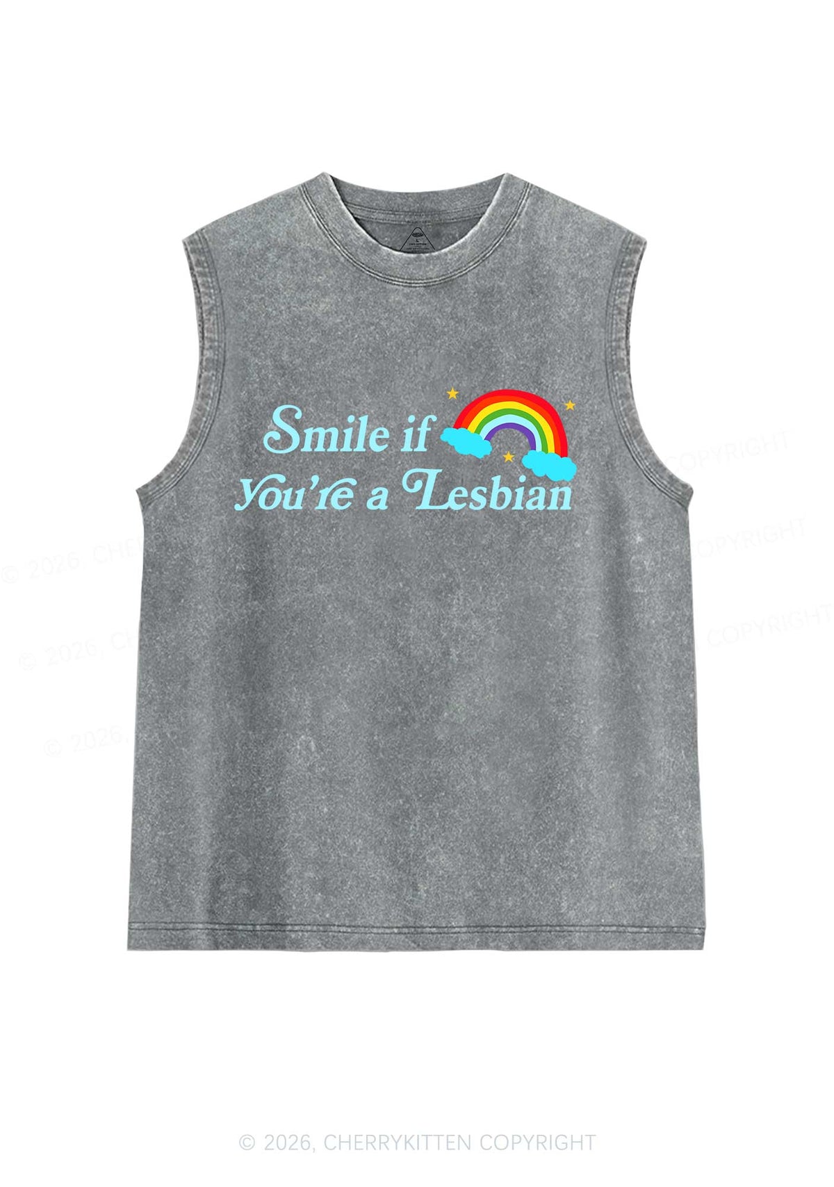 Smile If You Are Lesbian Pride Y2K Washed Muscle Tank Cherrykitten