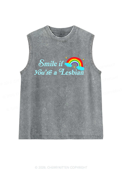 Smile If You Are Lesbian Pride Y2K Washed Muscle Tank Cherrykitten