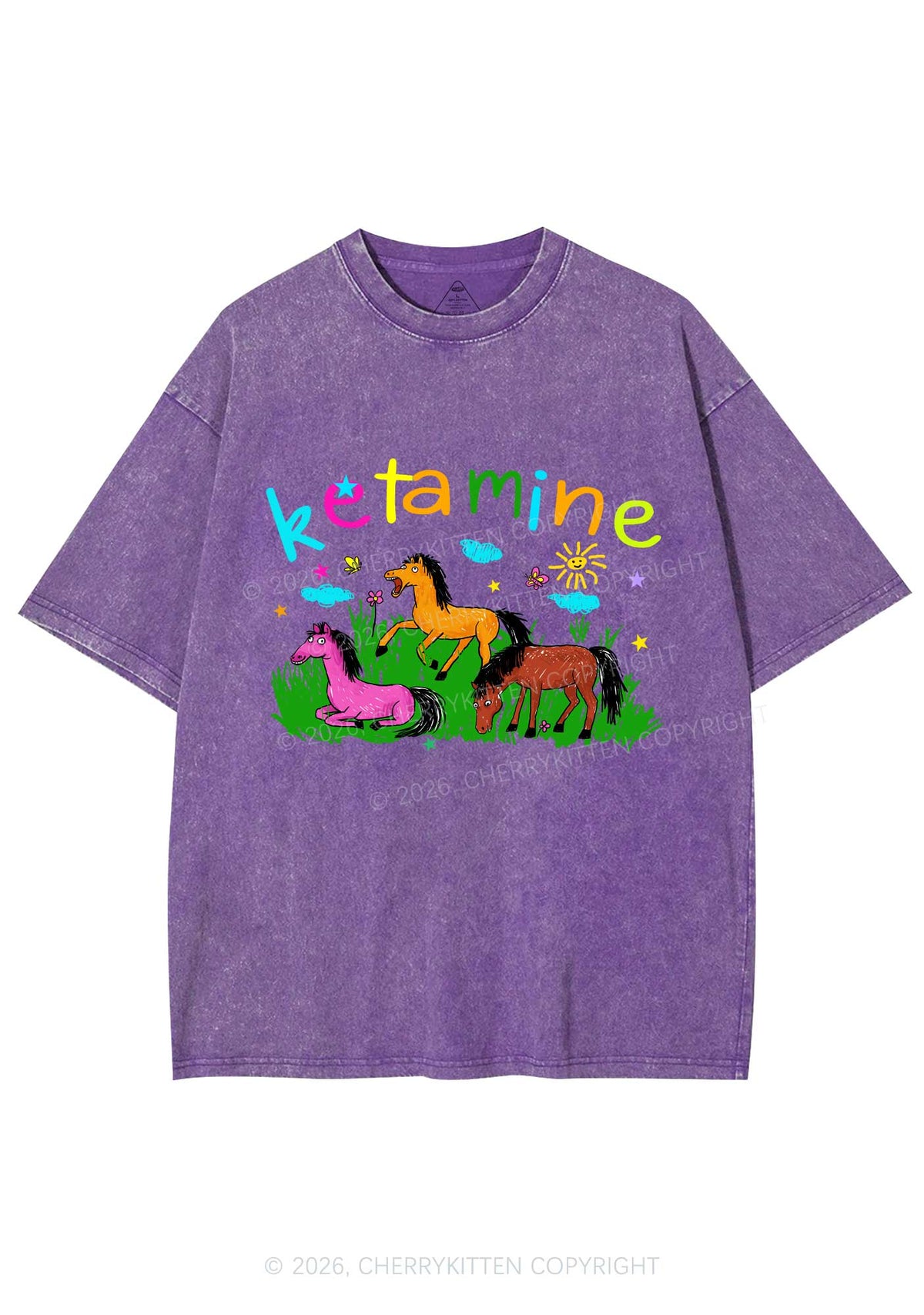 Rainbow K Pony Y2K Shirts Washed Tee Cherrykitten