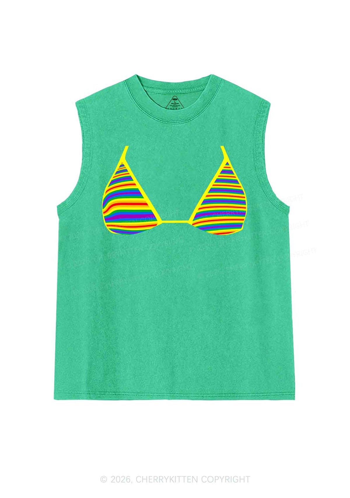 Rainbow Stripe Bra Pride Y2K Washed Muscle Tank Cherrykitten