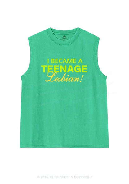 I Became A Teenage Lesbian Pride Y2K Washed Muscle Tank Cherrykitten