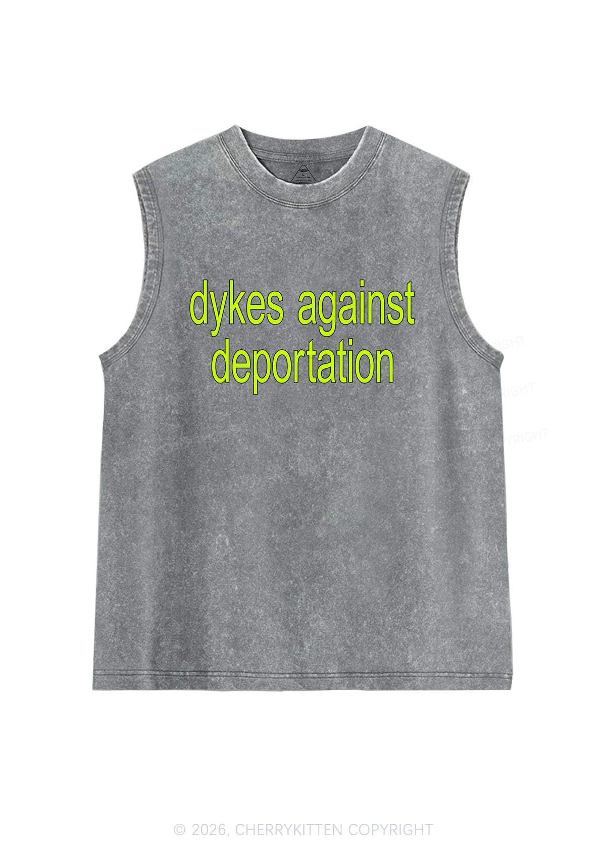 Dykes Against Deportation Pride Y2K Washed Muscle Tank Cherrykitten