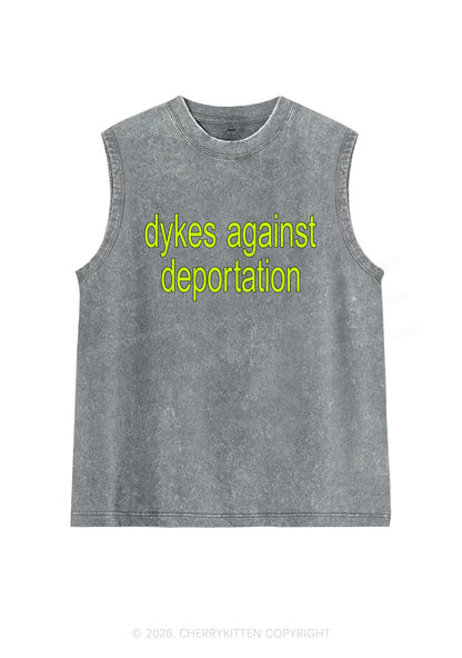 Dykes Against Deportation Pride Y2K Washed Muscle Tank Cherrykitten