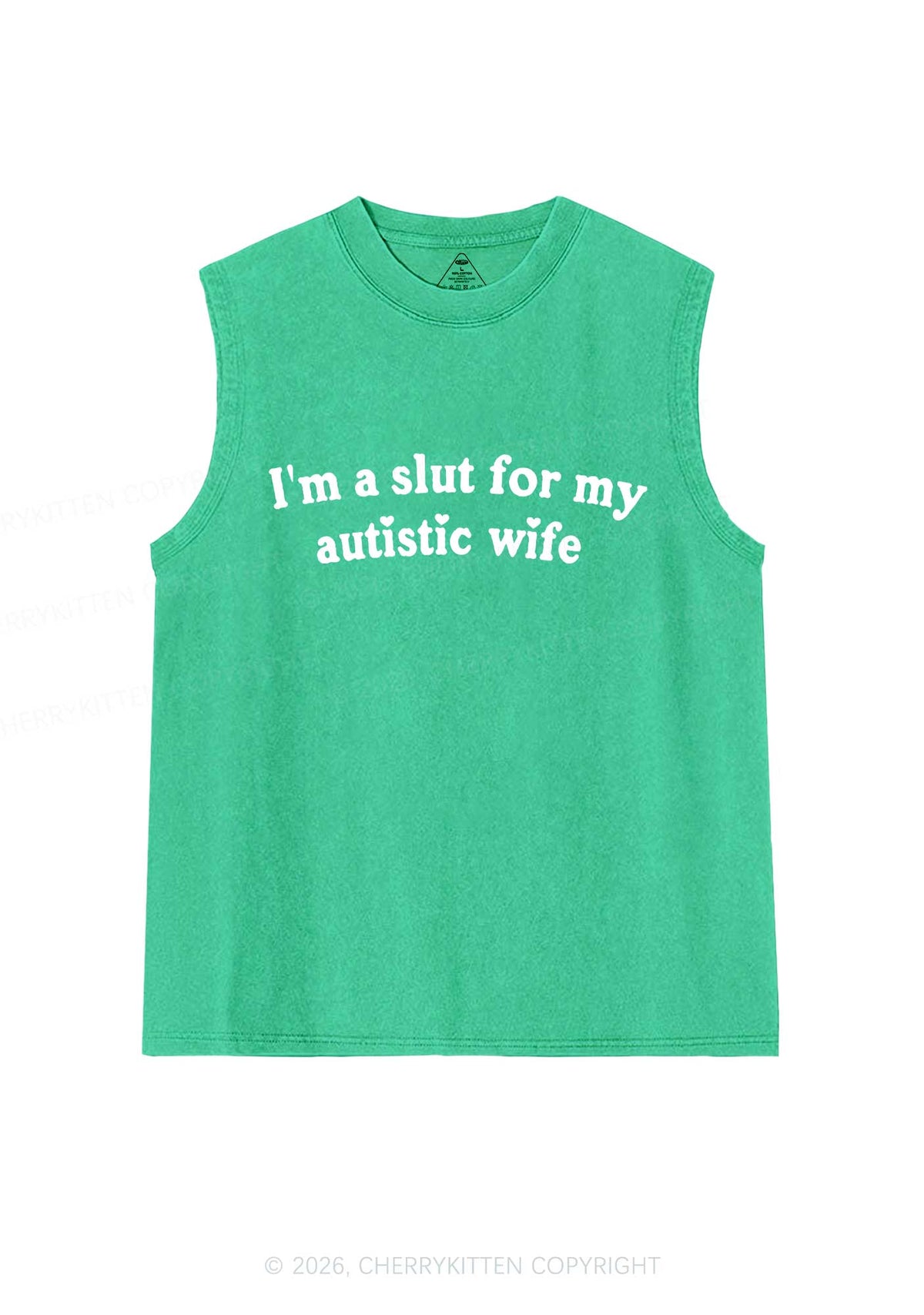 Slxt For My Autistic Wife Y2K Washed Muscle Tank Cherrykitten