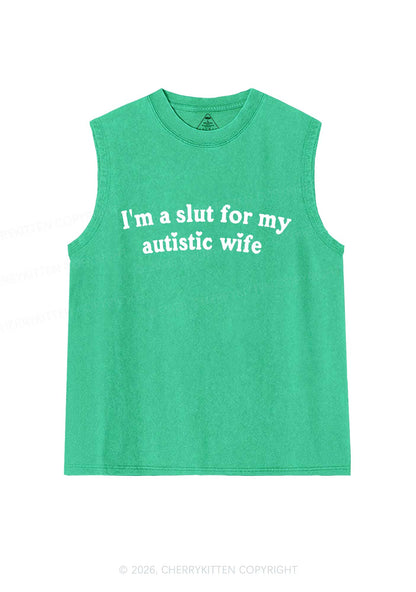 Slxt For My Autistic Wife Y2K Washed Muscle Tank Cherrykitten