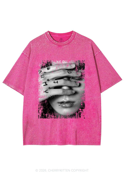 Tattoo Hand Portrait Kpop Y2K Shirts Washed Tee Cherrykitten