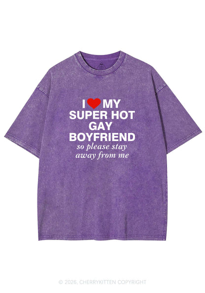I Love My Super Hot Gay BF Pride Y2K Shirts Washed Tee Cherrykitten