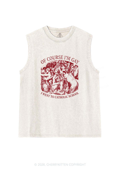 Of Course Im Gay l Pride Y2K Washed Muscle Tank Cherrykitten