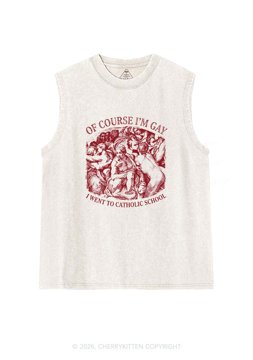 Of Course Im Gay l Pride Y2K Washed Muscle Tank Cherrykitten