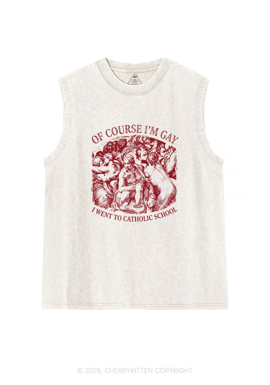 Of Course Im Gay l Pride Y2K Washed Muscle Tank Cherrykitten